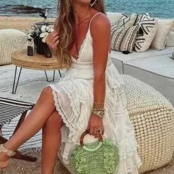 Anthropologie Bhldn Rococo Sand Marla Long Dress Tiered Embroidery Floral Ivory - Picture 3 of 10